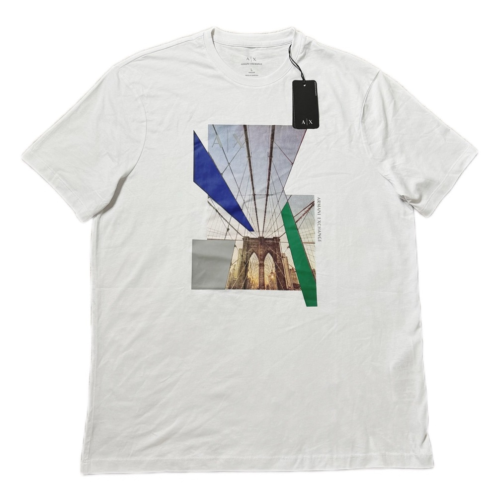 A | X ARMANI EXCHANGE Men's Regular Fit Brooklyn Bridge Graphic Tee| White| L
